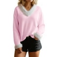 thumbnail image 2 of Neewe Christmas Women's Casual V-Neck Long Sleeves Side Split Loose Fit Fuzzy Knit Pullover Sweater Tops, 2 of 7