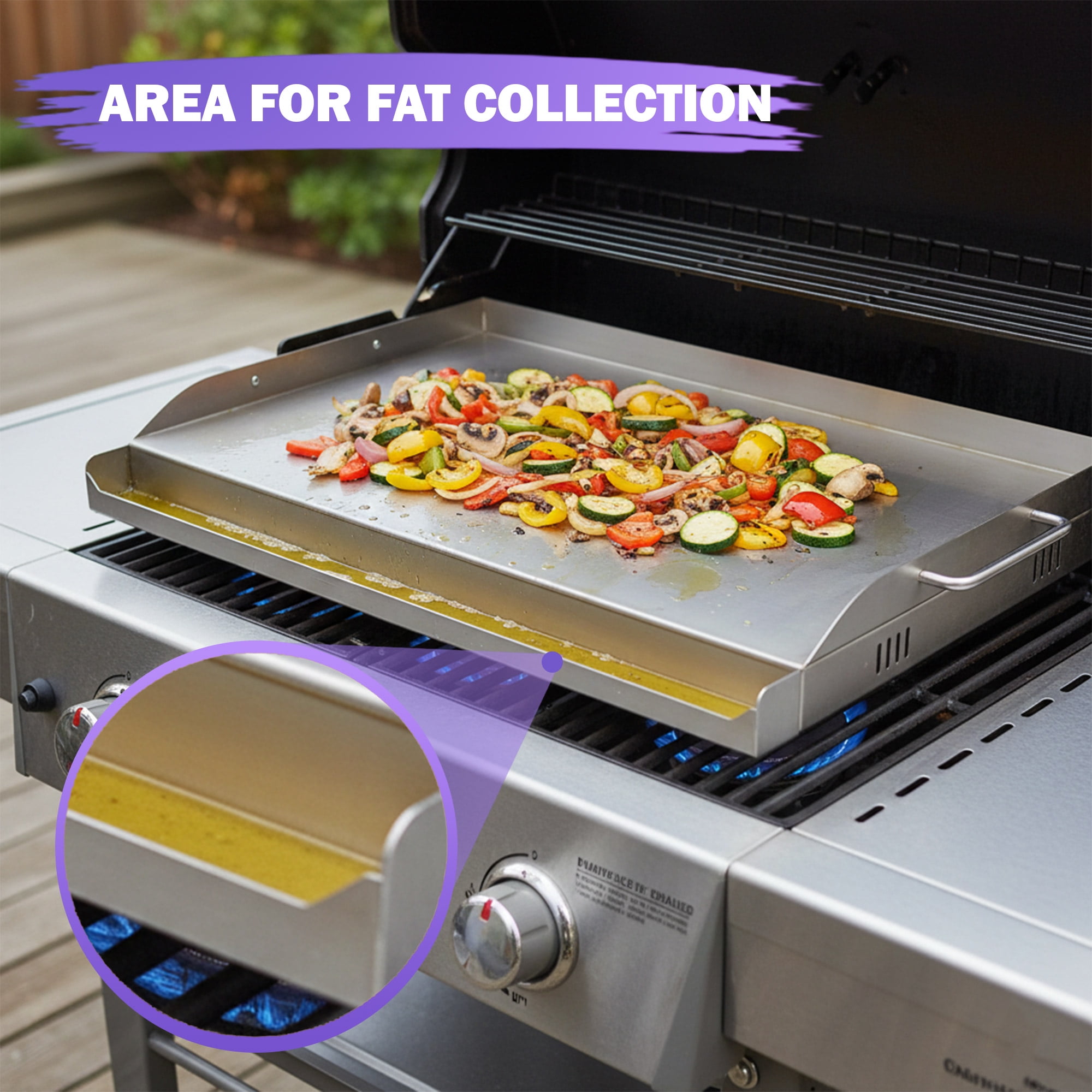17" x 13" Griddle/Plancha Grill Plate – 4 mm Thick Stainless Steel Universal BBQ Griddle Accessory with Handles for Gas & Charcoal Grills, Medium Size