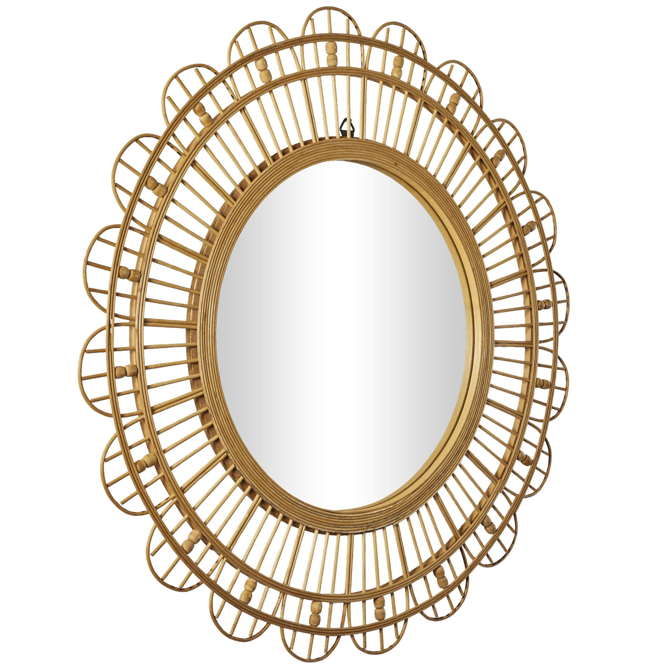 DecMode 35" x 35" Brown Handmade Woven Floral Wall Mirror with Beaded Accents
