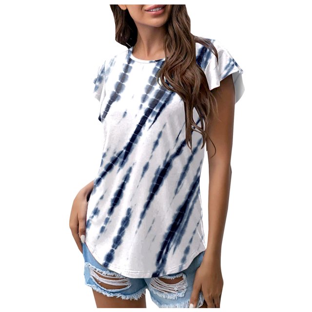 Top casual de manga corta para mujer con cuello redondo y estampado de degradado sexy de verano Fridja ghk5688