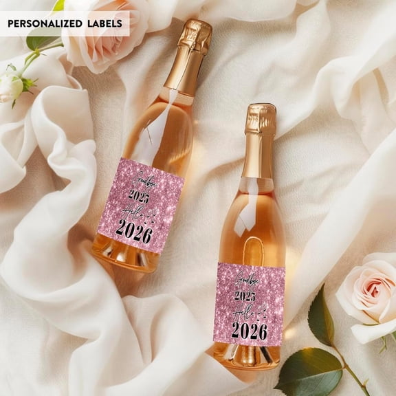 Koyal Wholesale 20Pcs New Years Eve Mini Champagne Bottles Stickers Pink Glitter Hello