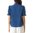 thumbnail image 3 of INSPIRE CHIC Summer Blouses for Women's Dressy Short Sleeve V Neck Button Down Hollow Out Embroidered Shirts S Blue, 3 of 6