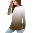 thumbnail image 7 of Fengqque Girls Long Sleeve Round Neck Gradient Color Shirts Curve Hem Side Slit Soft Tunic Tops T-Shirts Brown 11 Years, 7 of 7