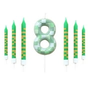 7 Pieces Digital Cake Candle Decoration Minecraft Theme Green, Wishing Candle Kids Birthday Party, Digital Cake Candle Decoratio
