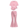thumbnail image 2 of JIAYUE Girls Outfit Sets Cartoon Print Short Sleeve Round Neck Pullover T Shirt Flared Trousers Lovely For Teen Girls Stylish Playwear, 2 of 5