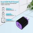 thumbnail image 6 of USB Wall Charger Block, Hootek 2.1A Dual Port USB Charger Block with 2Pack Android Charging Cord Type C Cable USB C Charging Cables 10ft USB Brick Charger Box Fast Charging Block for Samsung, Purple, 6 of 7