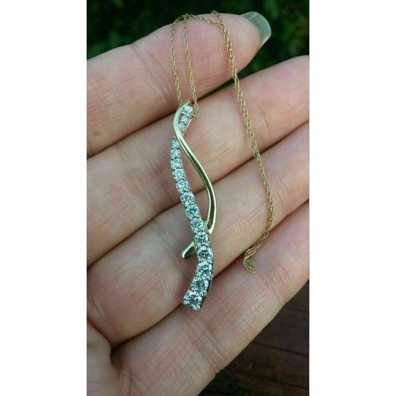 2Ct Round Cut Simulated Diamond Journey Women Pendant 14K Yellow Gold Plated Free 18 Chain