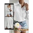 thumbnail image 7 of Xuanfei Women Lapel Collar Heart Jacquard Button Down Long Sleeve Shirt Top, 7 of 7