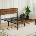 thumbnail image 5 of VECELO Full Bed Frame with Wooden Headboard, Rustic Industrial Platform Bed and Strong Metal Slats, No Box Spring Needed, Brown, 5 of 15