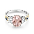 thumbnail image 2 of Gem Stone King 925 Silver and 10K Yellow Gold 3-Stone Ring Oval Peach Nano Morganite and Moissanite (2.50 Cttw, Size 9), 2 of 3