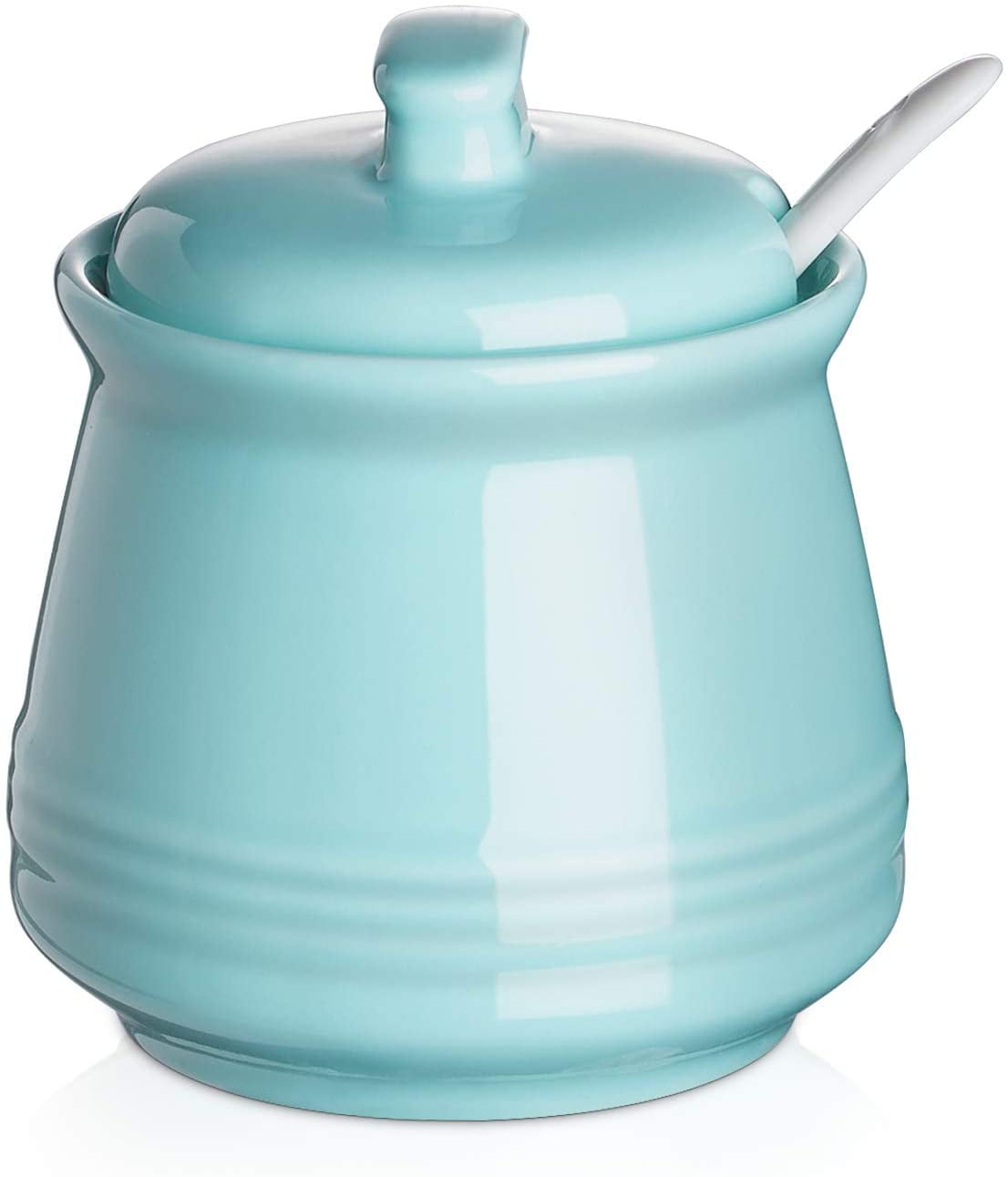 Coffee Bar Accessories Turquoise Product Image DOWAN Porcelain Sugar Bowl 12 Ou 12 Ounce Ceramic Sugar Bowl with Lid Sugar Canister Suit for Coffee Bar Restaurant Sugar Bowl with Spoon and Lid 