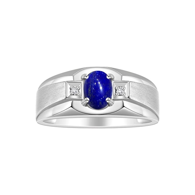 RYLOS Men's Rings Sterling Silver Classic 7X5MM Oval Gemstone & Diamond Ring Lapis Lazuli September Birthstone Rings For Men, Silver Rings, Size 12