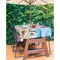 thumbnail image 3 of Outdoor Tablecloth with Umbrella Hole for Patio/Picnic/Party/Camping, Coastal Beach Waterproof Table Cloth Rectangle Table Cover Washable, Summer Ocean Wave Starfish Shell Plank 52"x 70", 3 of 7