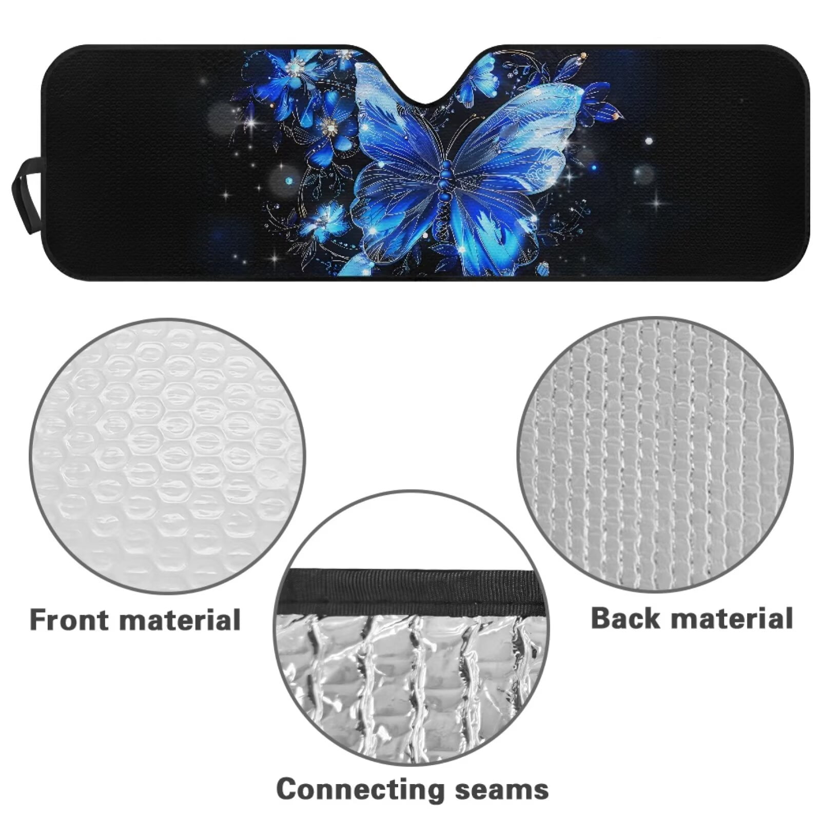 Uorisanigo Windshield Sun Shade for Jeep Wrangler TJ JK JKU 1997-2018 Foldable Blue Butterfly Front Window Sunshade Prevent Dashboard Fades and Cracks