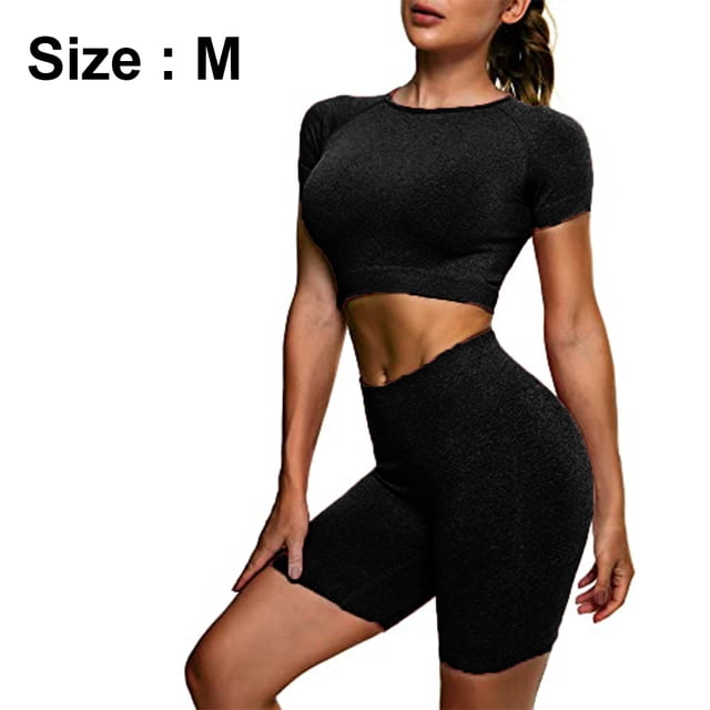 Conjunto de entrenamiento sin costuras para mujer, 2 piezas de cintura alta, pantalones cortos deportivos de yoga, trajes atléticos, ropa de gimnasio