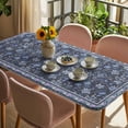 thumbnail image 3 of Navy Blue Floral Boho Table Cloths for 3 Foot Rectangle Tables, Ethnic Tribe Abstract Art Flower Patio Waterproof Elastic Fitted Tablecloths, Washable Rectangular Table Cover for Camping, 3 of 8