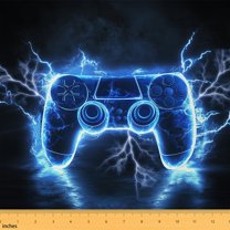 Homewish Teens Gamepad Fabric by the Yard 3 Yard,Modern Gamer Sewing Fabric,Black Blue Lightning Room Decor Fabric by the Yard For Boys Kids,Ultra Soft Home Decor