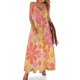 thumbnail image 1 of Vestido sin mangas con estampado floral de flores de jardín retro de los años 60 y 70 en tonos naranja, rosa, amarillo y albaricoque apagados, vestidos de novia para mujer, 1 of 7