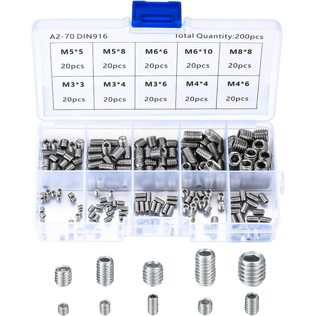 200 piezas de tornillos prisioneros de acero inoxidable, tornillos de máquina M3 M4 M5 M6 M8, kit de fijación de tornillo de perforación surtido ER