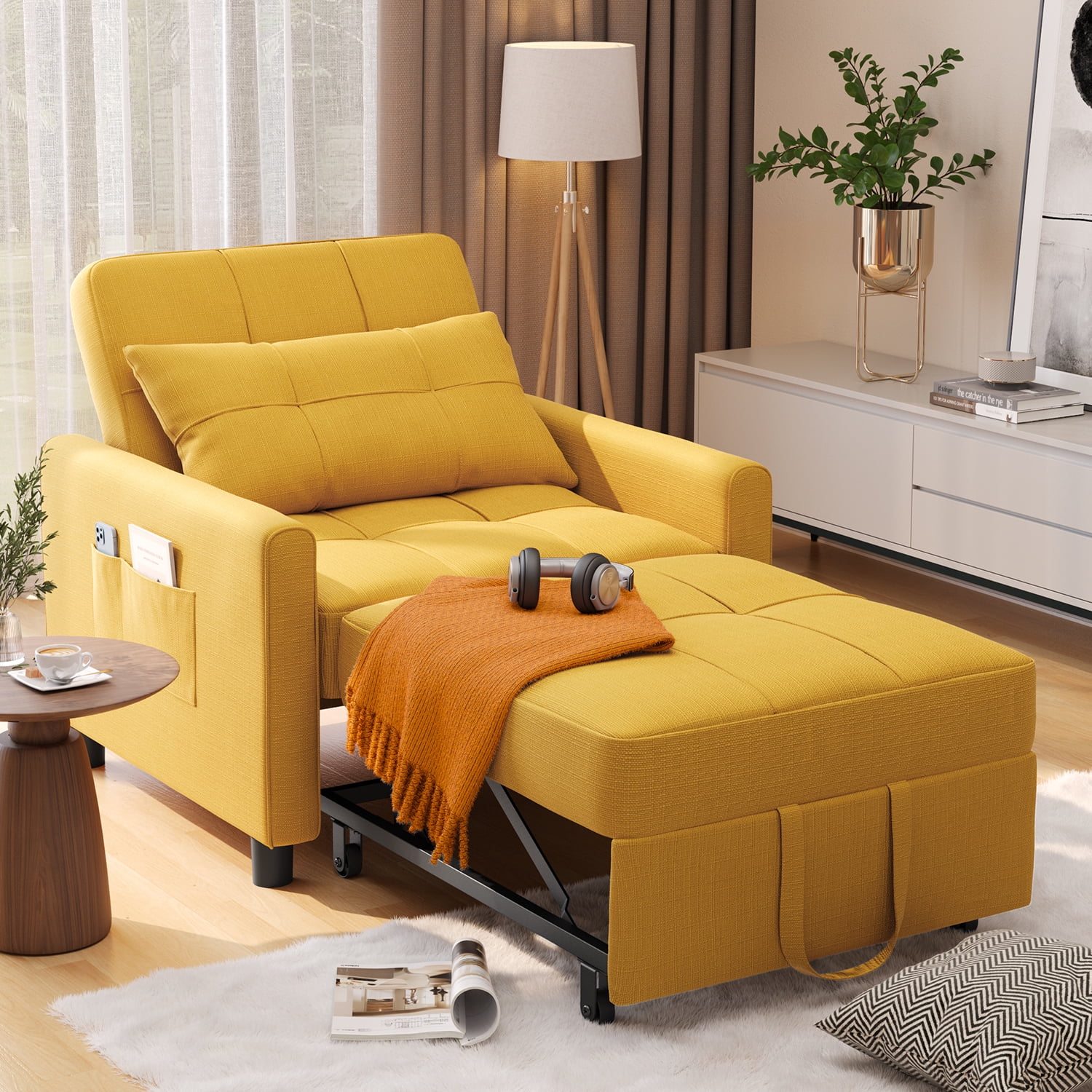 Sofa Bed, Lofka Yellow Convertible Single Chair Bed, 400lbs