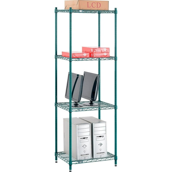Nexel 4 Shelf Poly-Green Wire Shelving Unit Starter 30""W x 14""D x 86""H