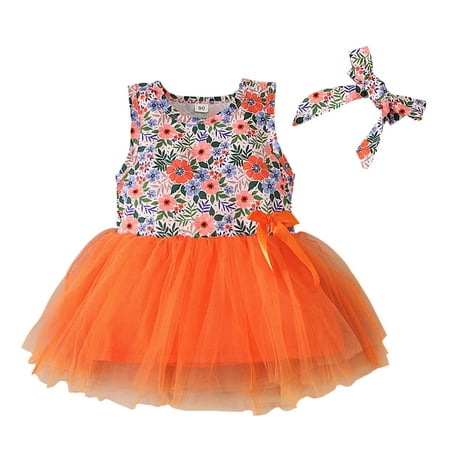 

Rovga Dresses For Girls Toddler Kids Girls Bohemian Floral Printed Ball Gown Tulle Sleeveless Beach Hairband Dress Princess Clothes Fashion Clothing