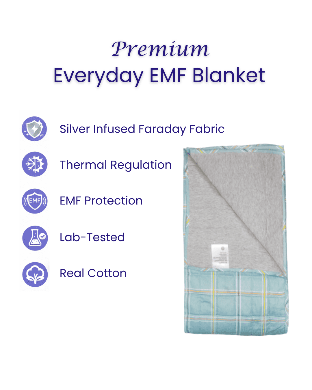EMF Protection Health Blanket – Faraday & Cotton, 5G & RF Blocking, Wireless Signal Shielding, Ultra Soft, Blue
