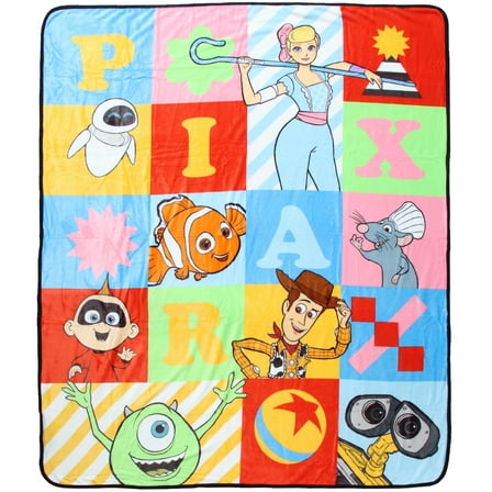 Disney Pixar Character Quilt Pattern Silk Touch Throw Blanket 50" x60" (127cm x 152cm)