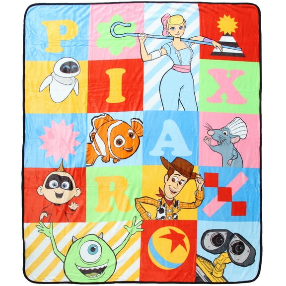 Disney Pixar Character Quilt Pattern Silk Touch Throw Blanket 50" x60" (127cm x 152cm)