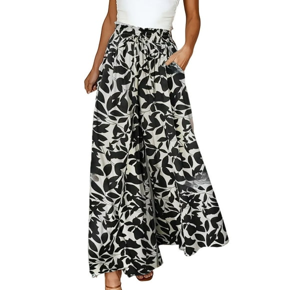 HAJGJP Stylish Women's Casual Pants Wide Leg High Waisted Yoga Pants Boho Beach Plus Size Palazzo Trousers for Everyday Wear and Use