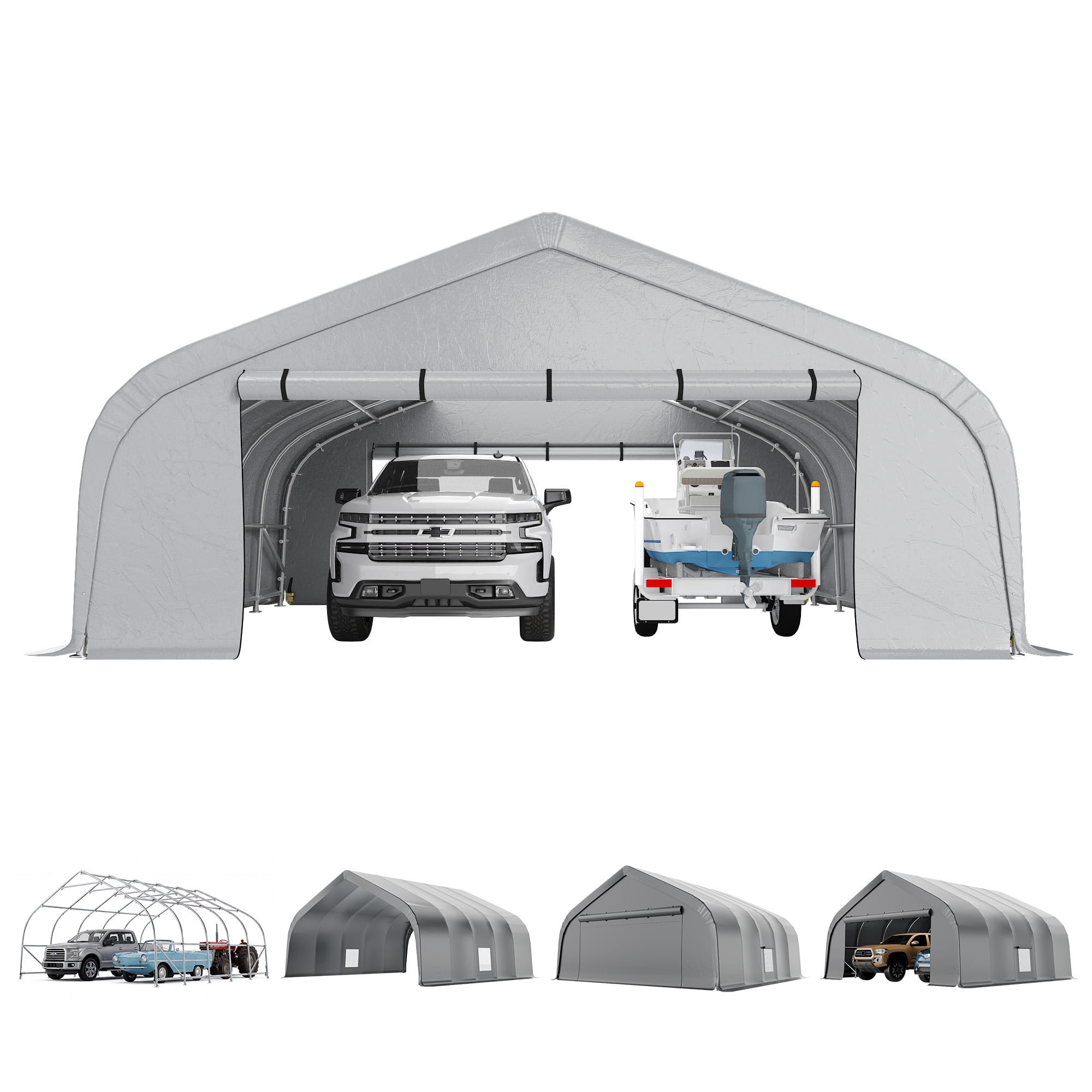 Mellcom 20x20 ft Carport, Heavy Duty Carports and Shelters with Galvanized Steel Frame and Waterproof 3-Layer PE Cover, Fits 2 Cars, Boat, Farm Equipment, Silver Gray