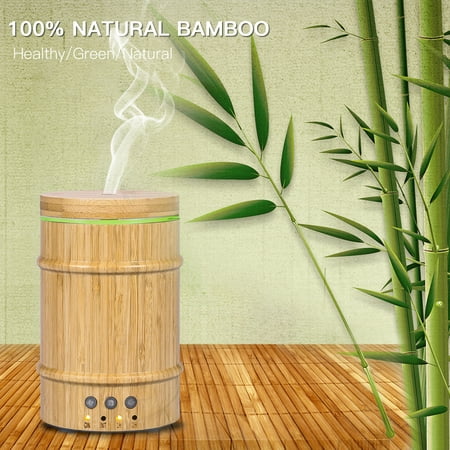 Estink Real Bamboo Wood Essential Oil Diffuser, 150mL Ultrasonic Aromatherapy Humidifier with 7 Colorful LED Lights and Waterless Auto Shut-off for Home Yoga Baby Room