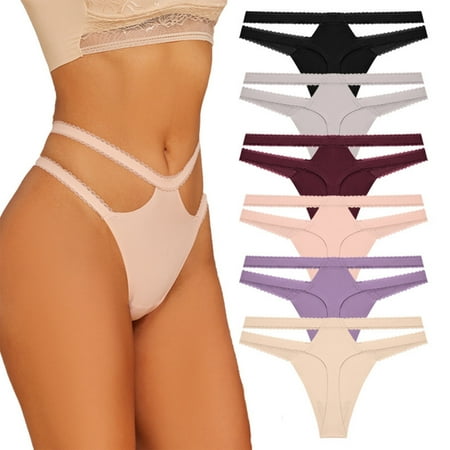 OSFVNOXV 6 Pack Lace Underwear for Women Seamless Bikini Panties High-Cut V-Waist Butt Lift Nylon Stretch Thong Underwear Clearance