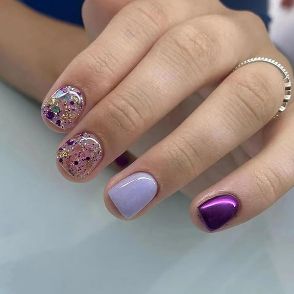Extra Short Press on Nails Square Fake Nails Pink Full Cover Flower False Nails with Designs Glitter Glossy Glue on Nails Cute Acrylic Nails Artificial Nails for Women Girls 24 Pcs S12 24 Fl Oz