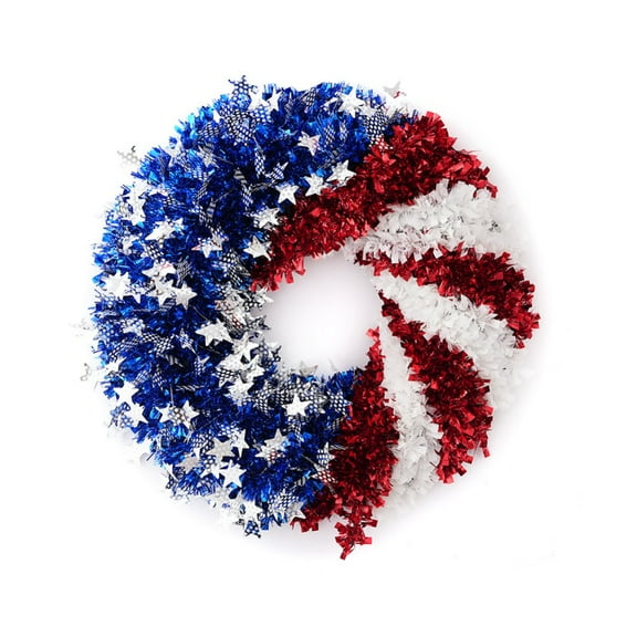 Pretty Comy July 4th Wreath Artificial Tinsel Star Wreaths Patriotic Wreath for Front Door Festival Garland Decoration Handcrafted Memorial Day Independence Day Decor