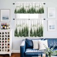 thumbnail image 5 of Retro Green Tree Forest Mountains Curtain Tier and Valance Set 3 Piece, Watercolor Plant 3-inch Rod Pocket Window Tier Curtains Valance for Kitchen Living Room, 5 of 9