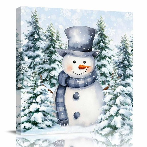 Canvas Print Wall Art Oil Paintings Blue Winter Snowman Picture Prints Artwork for Living Room Kitchen Bathroom Bedroom