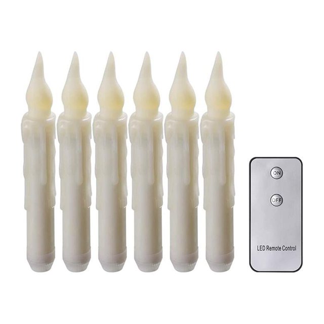 Lámpara de vela LED con batería cónica para suministros de fiesta de cumpleaños (6 piezas amarillas)