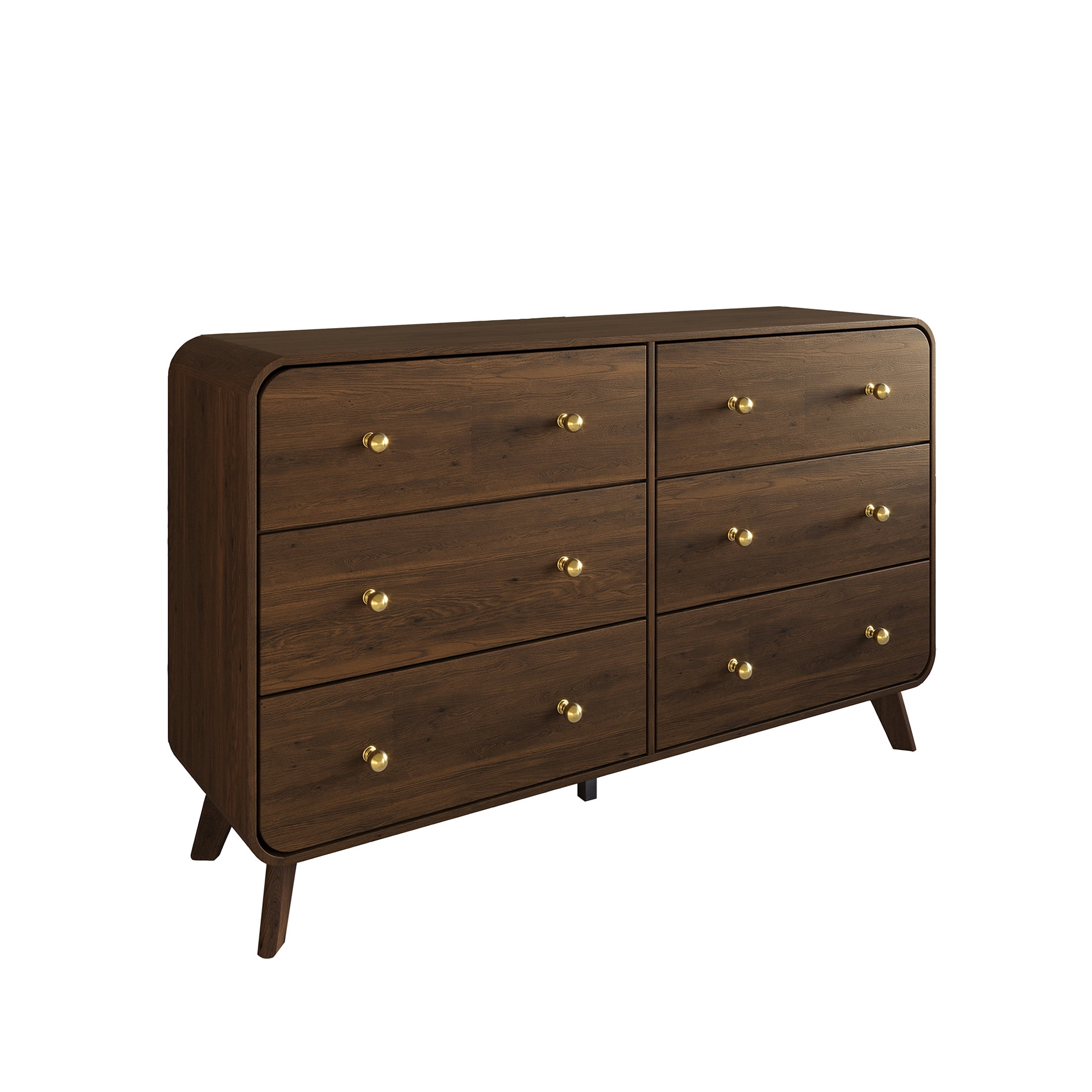 Castle Place Mid-Century 6 Drawer Wooden Dresser, Brown