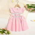 thumbnail image 2 of ZEHJUHAN Toddler Girls' Pink Short Sleeve Ruffle Dress Letter Embroidery Bow Detail Back Button Dress Pink，2Y, 2 of 10