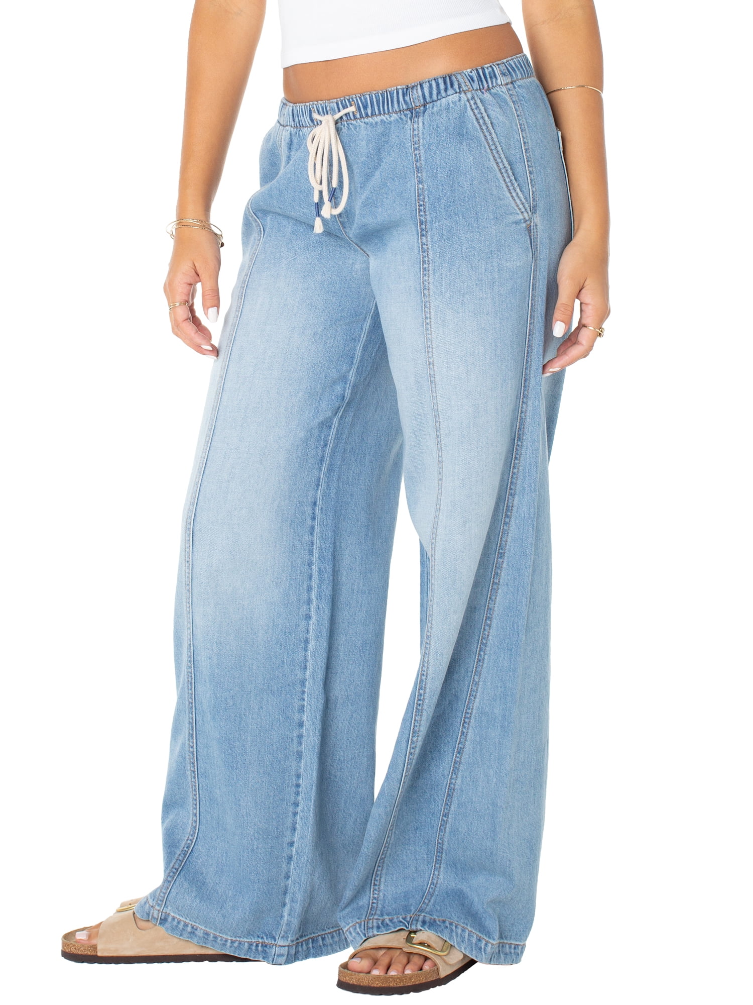 Celebrity Pink Women's and Women's Plus Drapey Wide Leg Jeans, Sizes XS-4X
