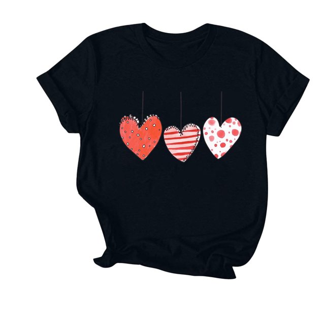 Soki T-Shirt Graphique Cœur d'Amour pour Femmes, Col Rond, Manches Courtes