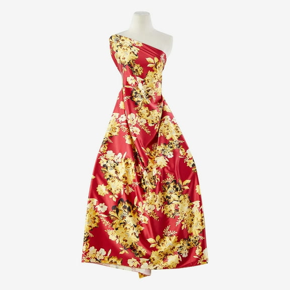 Zelouf Zs1909W Print Vera Stretch Satin , Sewing, DIY, Crafts Fabric by the Yard, 355 Red/gold, 3 Yard