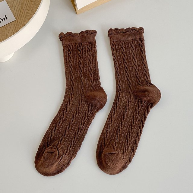 Calcetines de encaje para mujer, calcetines hasta media pantorrilla, primavera y otoño, bonitos calcetines de color liso, calcetines de algodón hasta media pantorrilla, color blanco