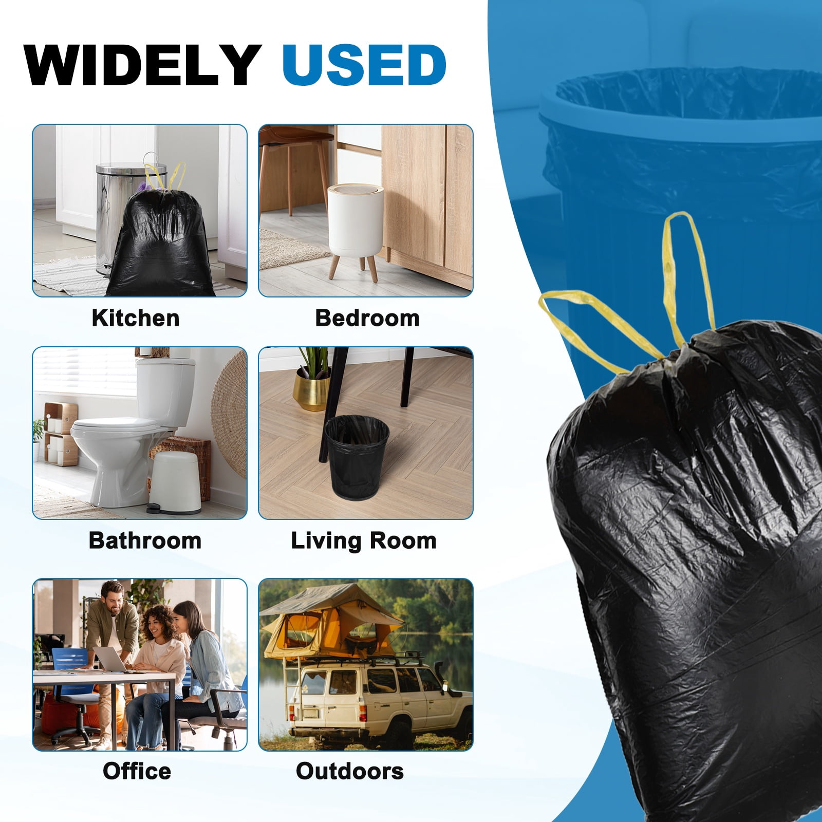 Uxcell 160 Count Trash Bags with Drawstring, 5.2 Gallon 20" Garbage Bags Unscented Tear-Free Design for Home Office Kitchen, White