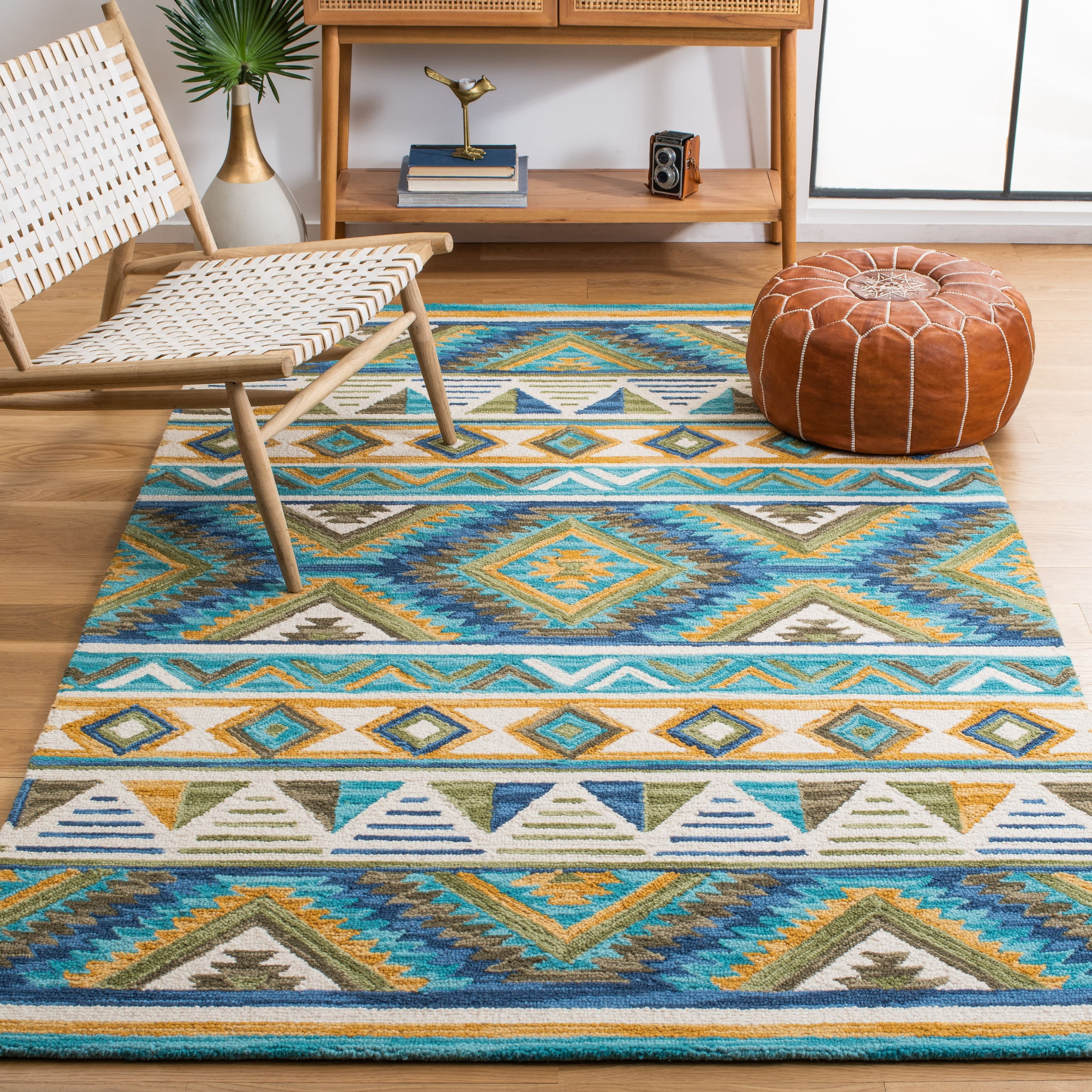 SAFAVIEH Aspen Ember Geometric Area Rug, Blue/Yellow, 6' x 6' Square