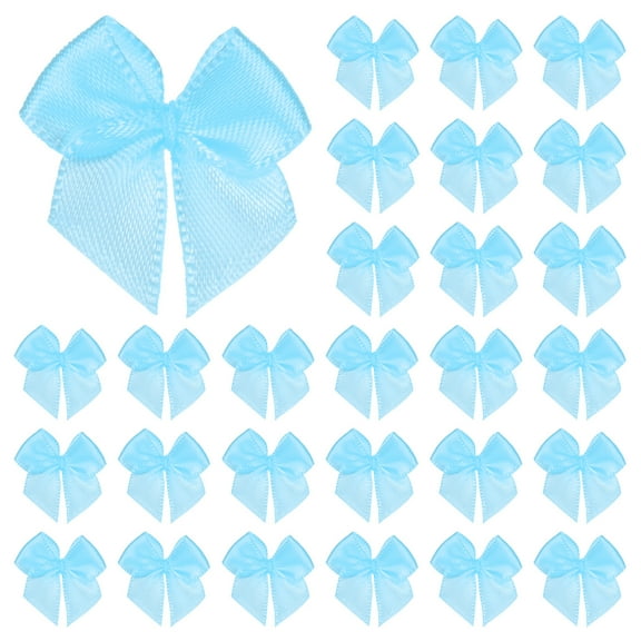Uxcell 50 Pack Mini Craft Ribbon Bow 0.98 x 0.98 inch Checkered Fabric Satin Ribbon Bows Boutique for DIY Sky Blue