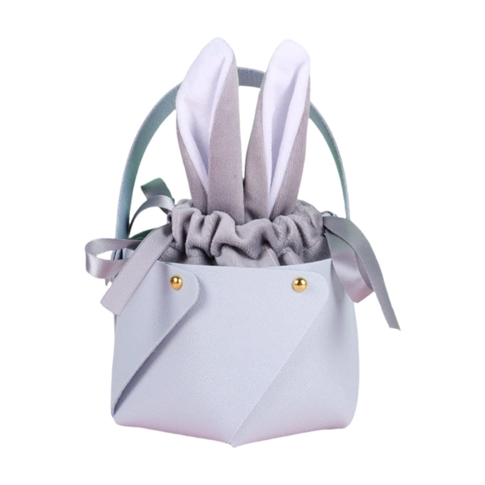 yulier Easter Bunny Gift Bag with Handle, Easter Candy Bag, Easter Bunny Ear Drawstring Bag for Party Favors, Easter Decorations Party Supplies, Gray