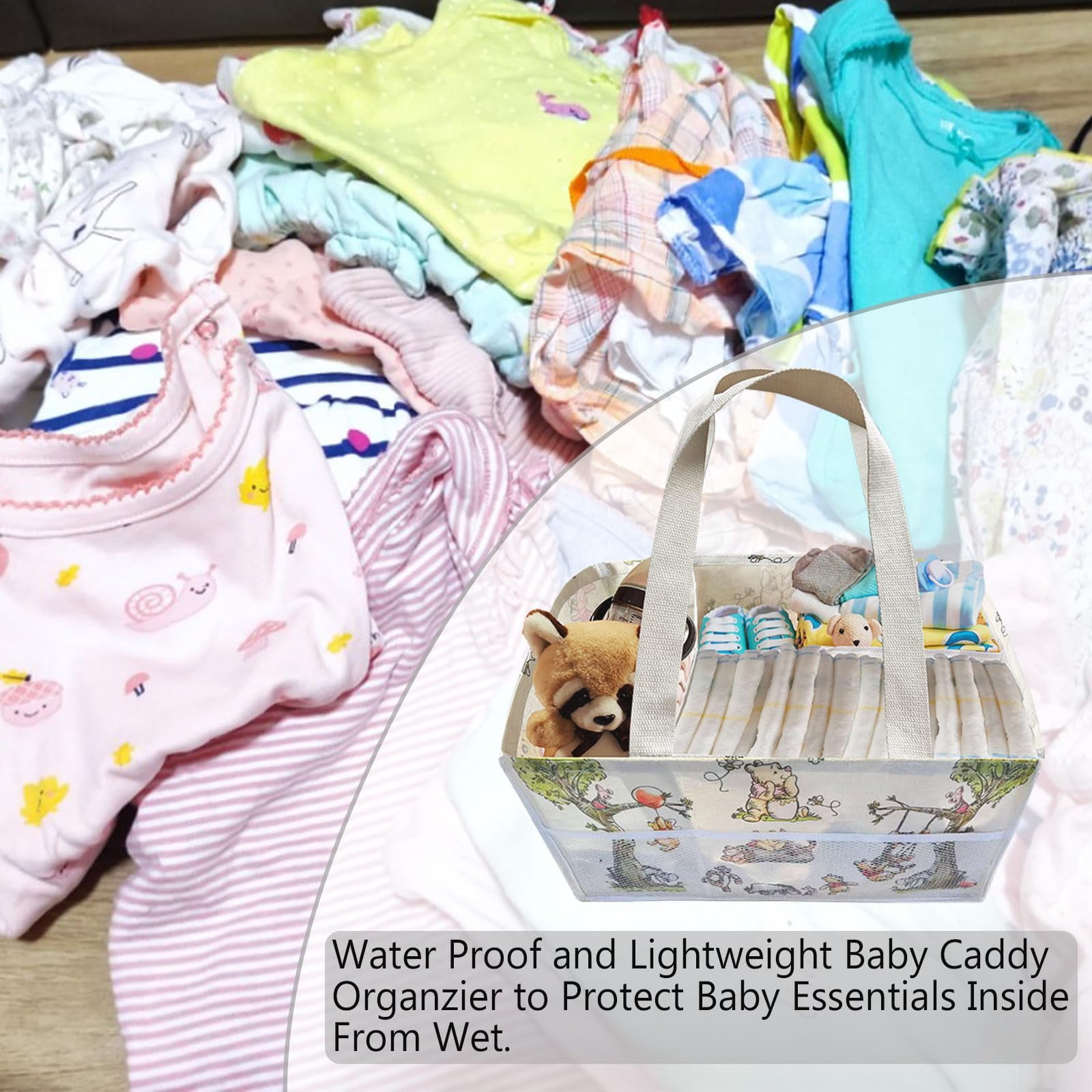 Extra Large Winnie Baby Diaper Caddy Organizer, Baby Wipes Storage Basket for Changing Table, Gift for Newborn Essentials, Baby Shower Must Have, Portable and Foldable for Space Saving (White)