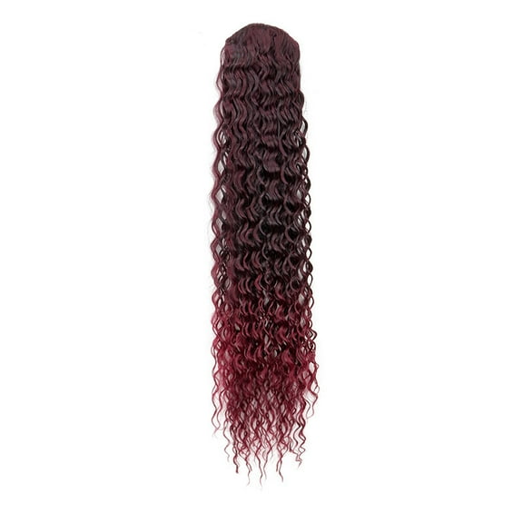 ERDOUY 23.62 Inch Curly Synthetic Ponytail Extension, Drawstring & Clip-in Fake Hair, Natural-Looking Voluminous Hair Extensions for Women’s Styling, Easy to Apply, Wine Red